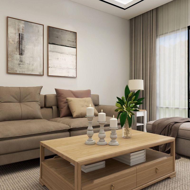 Set of 3 Rustic Pillar Candle Holder White - Olivia & May: Elegant Mango Wood, Sturdy Base, Indoor Use