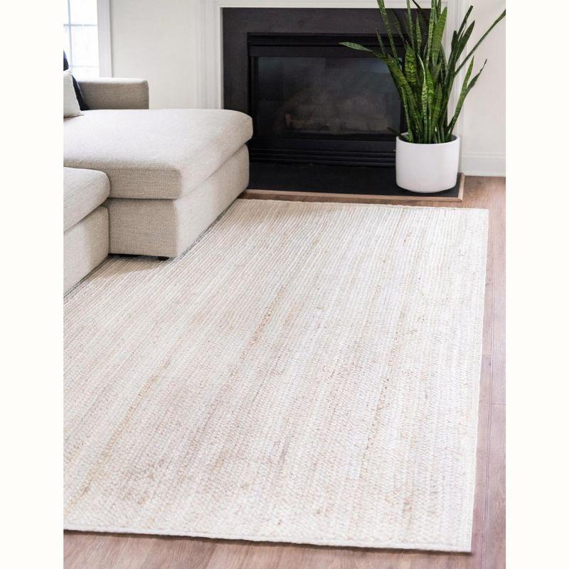 Handmade White Braided Jute Rectangular Area Rug