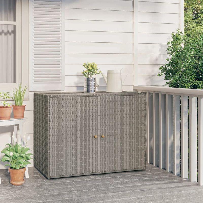 vidaXL Durable Gray Garden Storage Cabinet - Weather-Resistant Poly Rattan Material - Compact and Spacious with Easy Assembly
