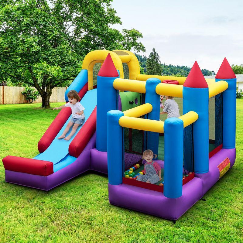 Colorful 5-in-1 Inflatable Bounce Castle with Slide and Blower