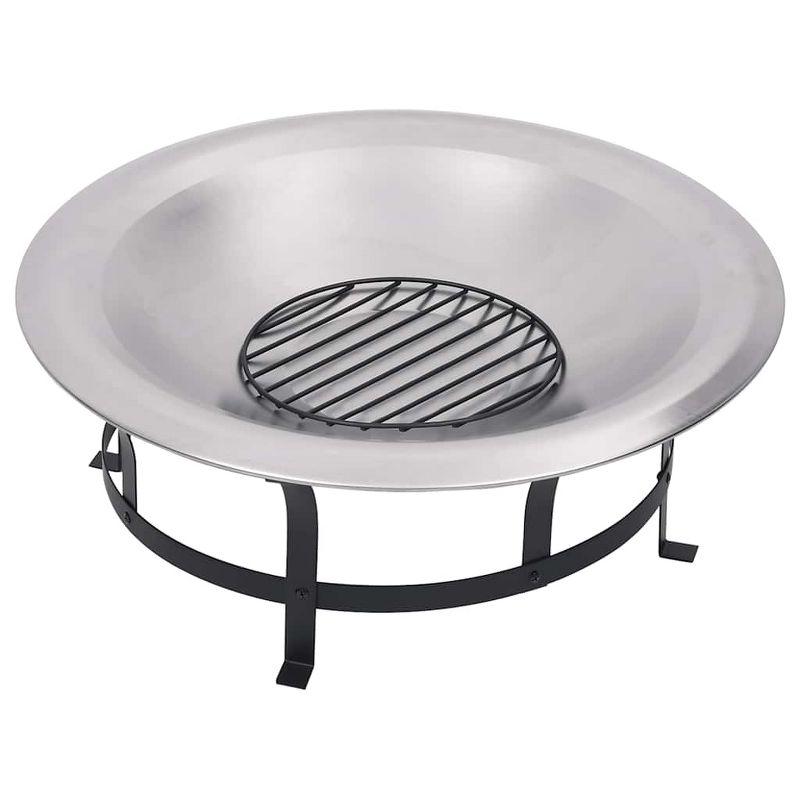 vidaXL Outdoor Fire Pit with Grill Stainless Steel 29.9 in.