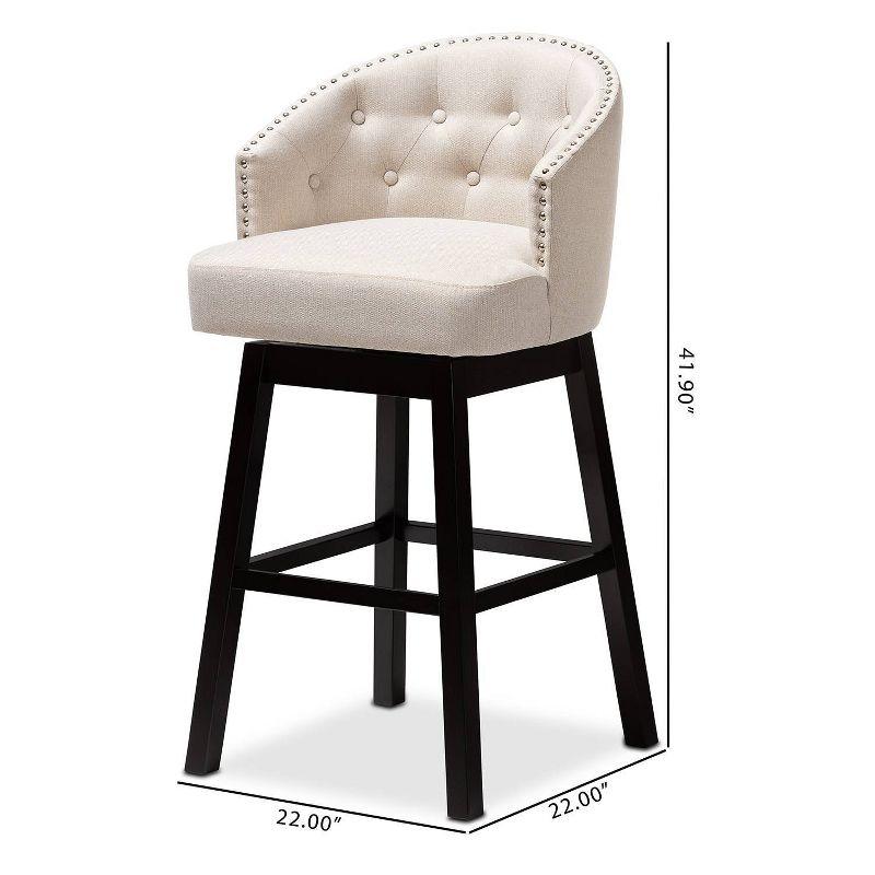 Set of 2 Theron Swivel Barstools Beige: Upholstered with Back, Rubberwood Frame - Baxton Studio