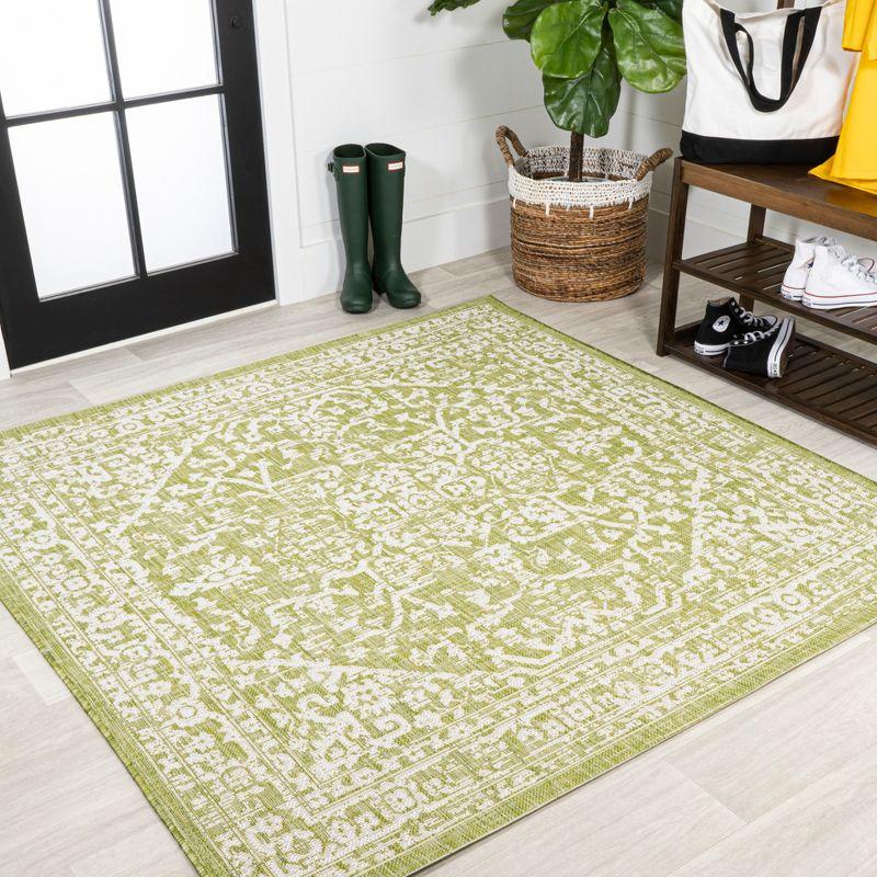 Malta Green and Cream Bohemian Medallion 5' Square Indoor/Outdoor Area Rug