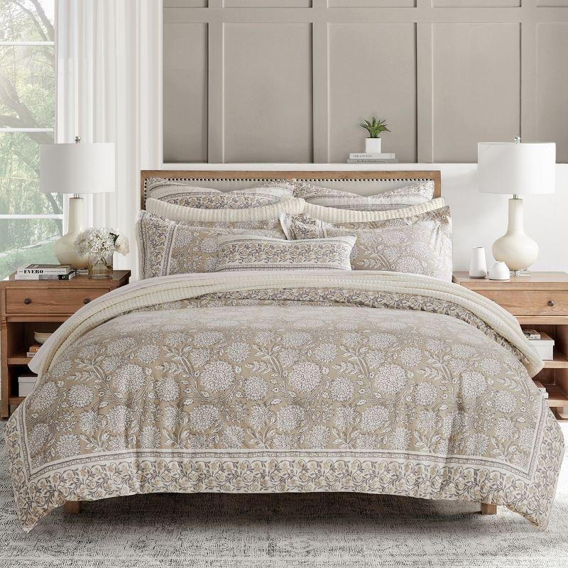 Taupe and White Floral Cotton Twin Duvet Set