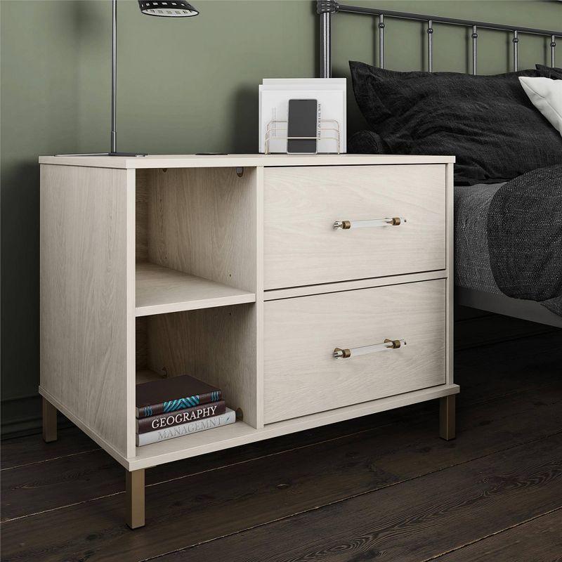 Kalissa White Oak and Gold 2-Drawer Nightstand with Wireless Charger