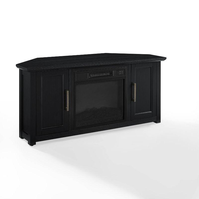 Crosley Camden Corner TV Stand for TVs up to 50" with Fireplace Black : Mid-Century Modern, Adjustable Shelves, Cable Management