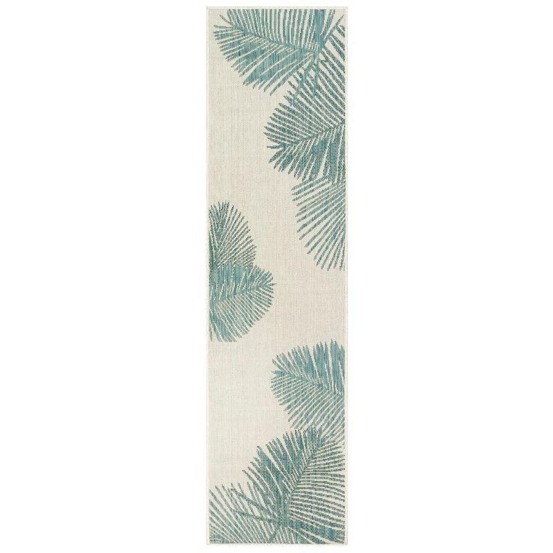 Aqua Palm Leaf Flat Woven Indoor/Outdoor Runner Rug