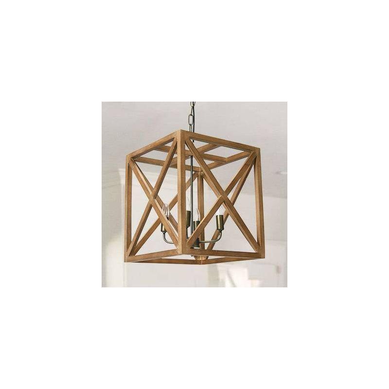 Metal/Wood Chandelier Natural Brown - Storied Home: 4-Bulb Farmhouse Style, UL Listed