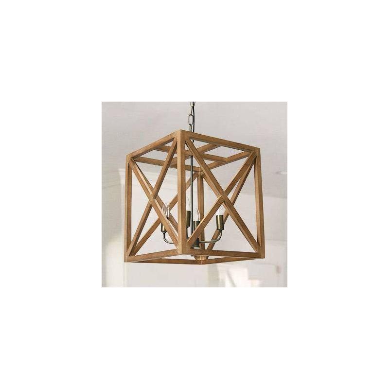 Metal/Wood Chandelier Natural Brown - Storied Home: 4-Bulb Farmhouse Style, UL Listed