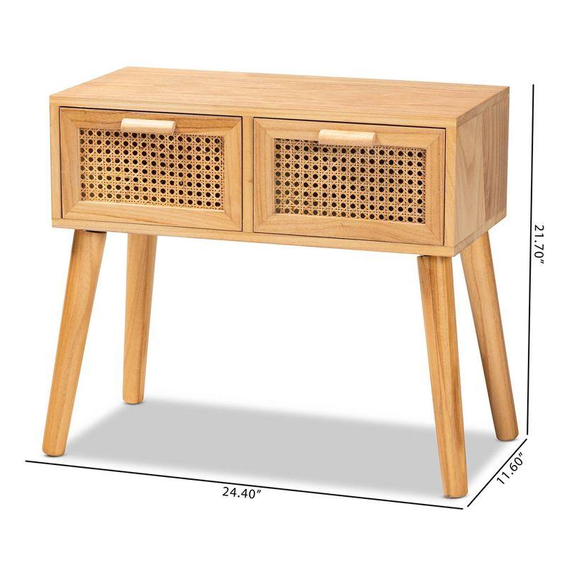 Baxton Studio Falan Wood with Rattan 2 Drawer Console Table Oak Brown: Bohemian Style, Spot Clean, No Assembly Required