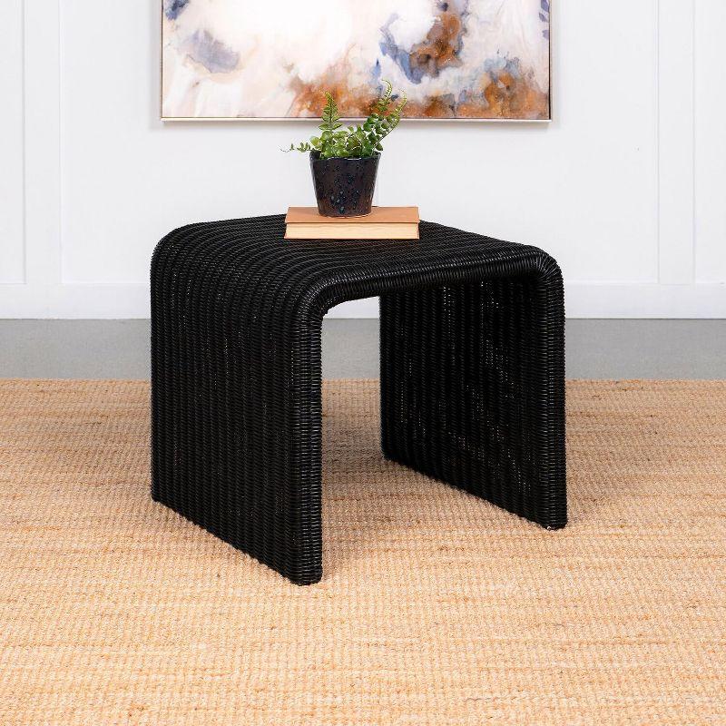 Black Woven Rattan and Metal Square End Table