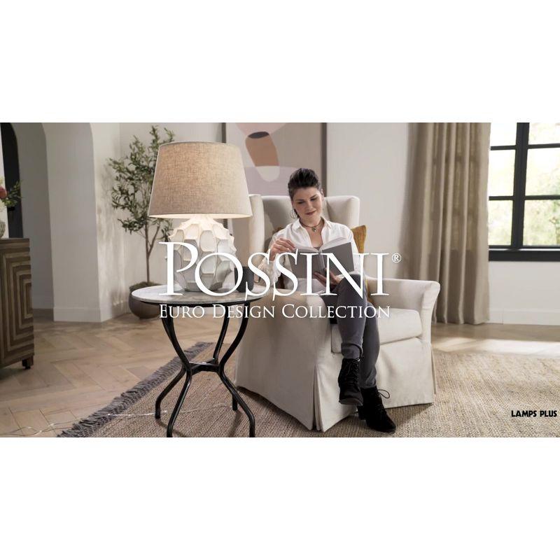 Possini Euro Design Cosgrove Modern Mid Century Table Lamp 26 1/2" High White Glazed Ceramic Light Brown Linen Drum Shade for Bedroom Living Room Home