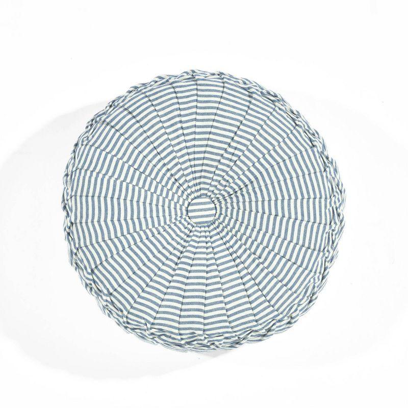 Blue and White Striped Round Cotton Throw Pillow