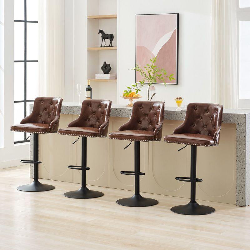 Bar Stools Set of 2,Adjustable Swivel Barstools, Faux Leather Bar Chairs,Upholstered Counter Height with High Backrest