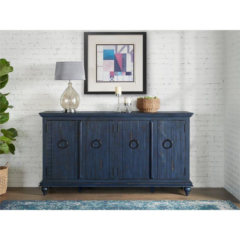 Martin Svensson Home Garden District Rustic Blue Solid Wood 65" TV Stand