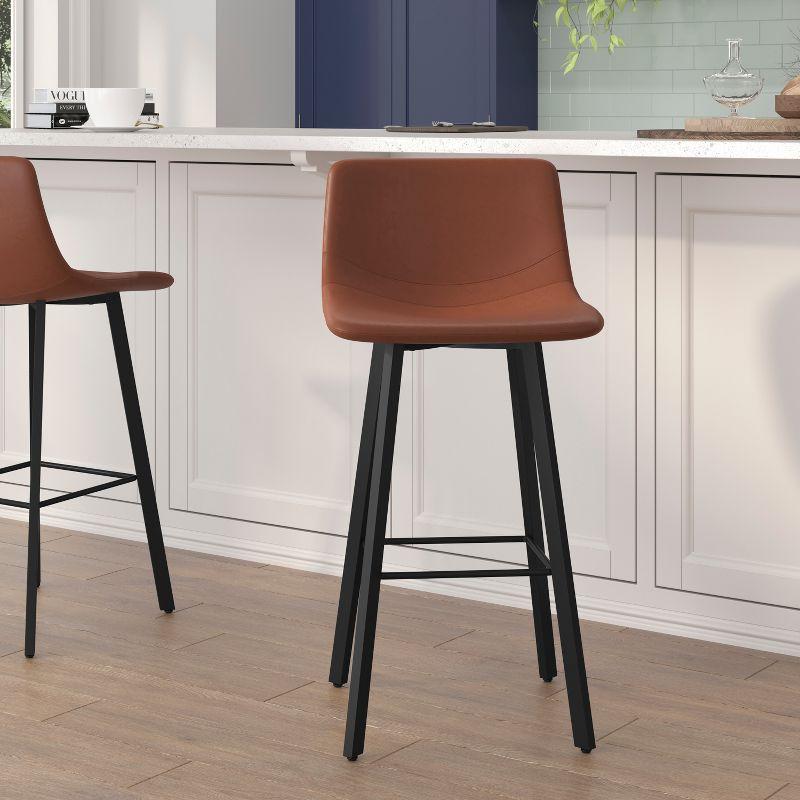 Flash Furniture Set of 2 Commercial Indoor Armless Iron Barstools - Cognac LeatherSoft