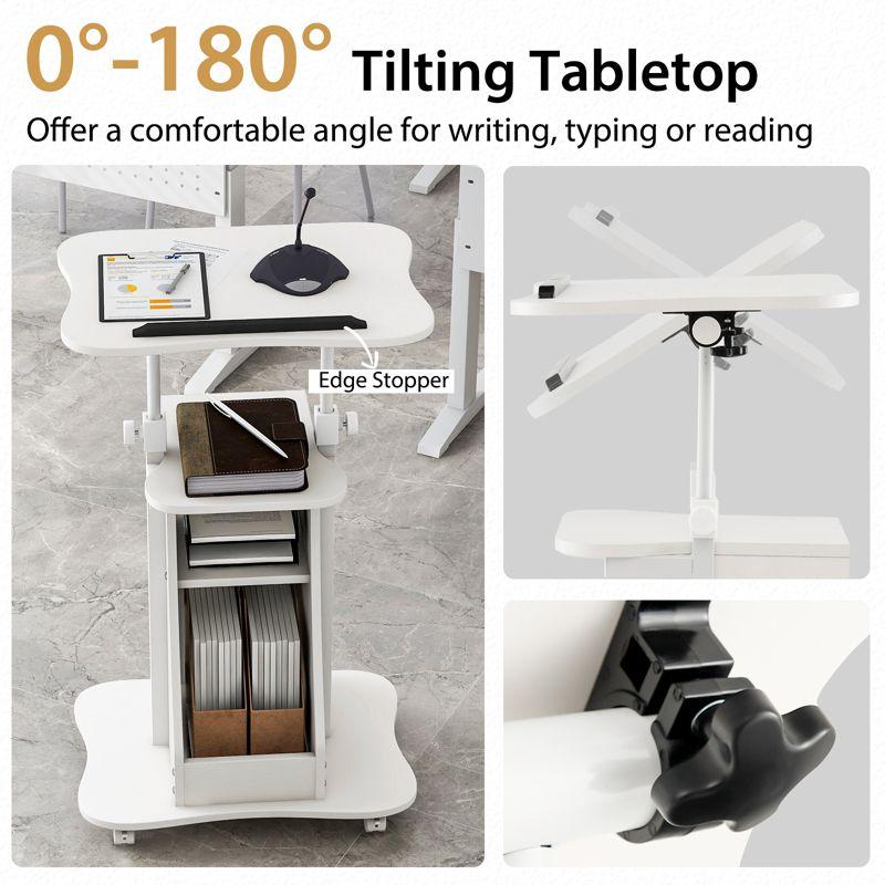Costway Mobile Podium Stand  Height Adjustable Laptop Cart with Storage Compartments Rolling Lectern with Lockable Casters for Classroom Office White