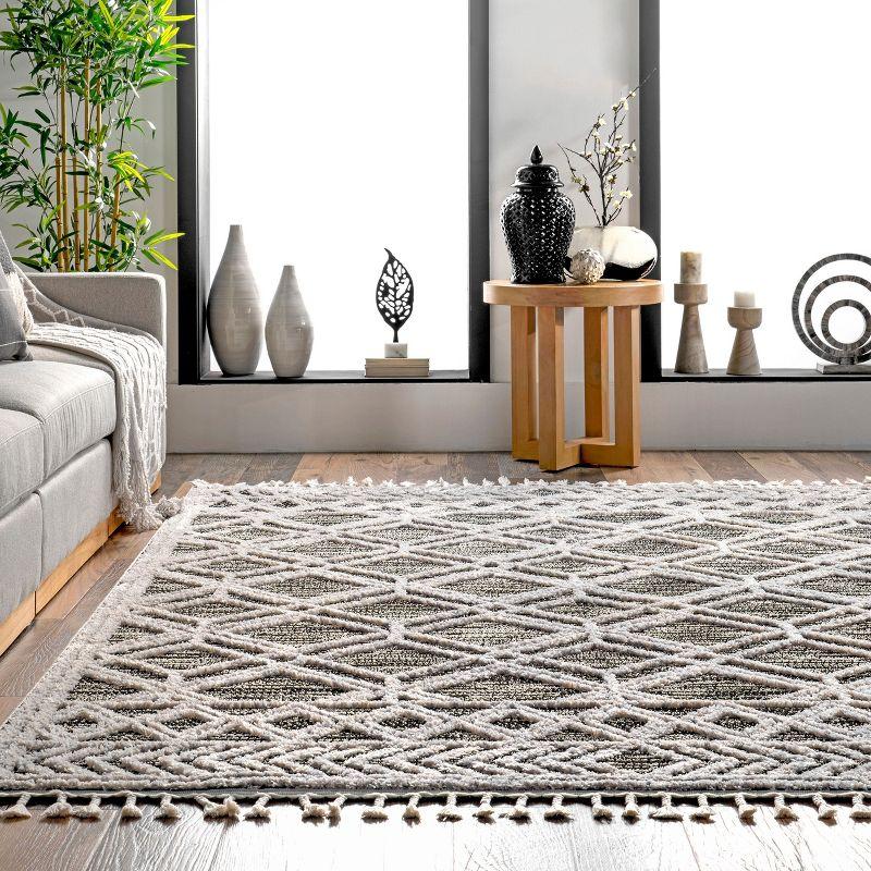 Nuloom 8x11 Ansley Moroccan Tassel Indoor Area Rug, Grey, High-Low Textured Bohemian Design, Plush High Pile, Stain Resistant, Bedroom, Living Room