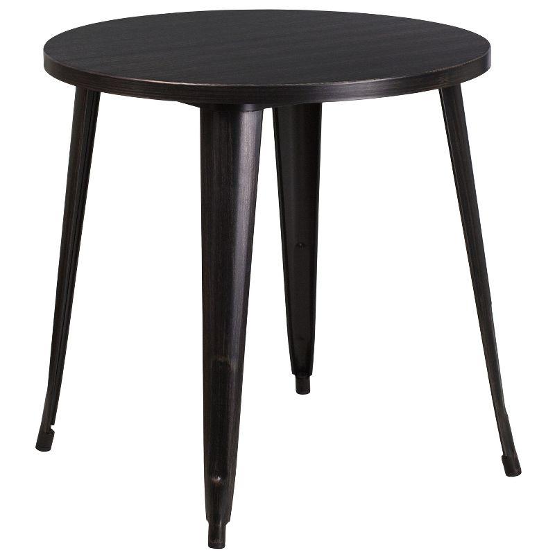 Flash Furniture Commercial Grade 30" Round Black-Antique Gold Metal Indoor-Outdoor Table