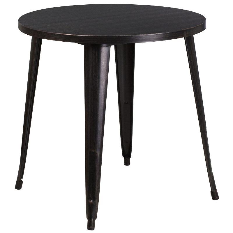 Vibrant Retro-Modern 30" Black and Antique Gold Round Metal Table