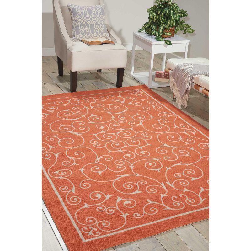 Floral Haven Orange & White Reversible Indoor/Outdoor Rug 5' x 7'