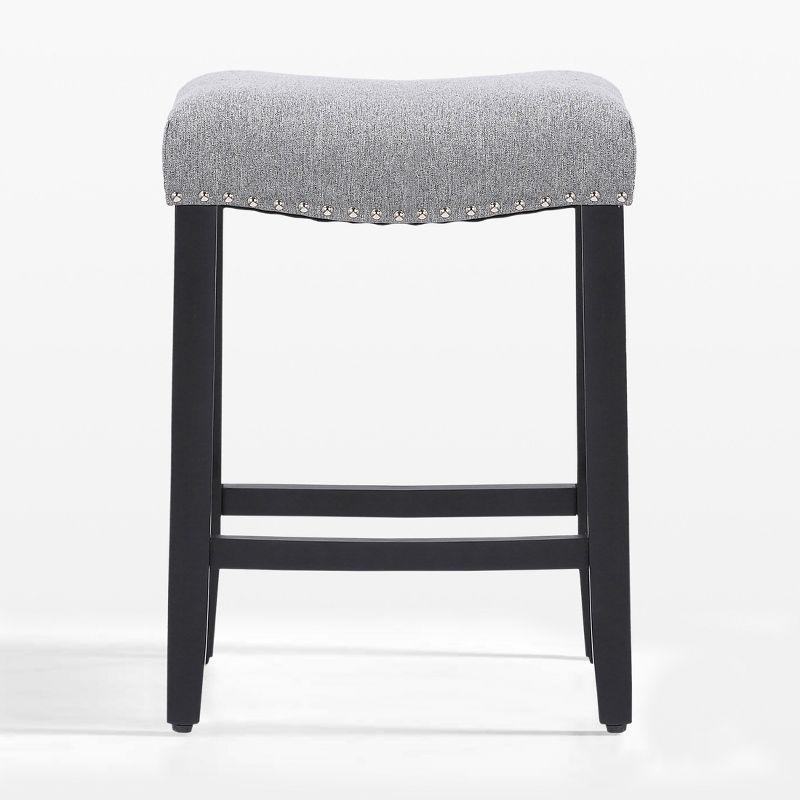 Gray Upholstered Wood Saddle Counter Stool, 24" Height