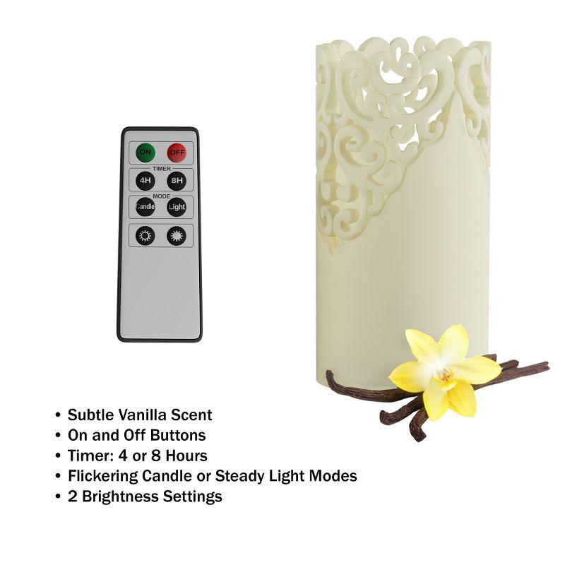 LED Candles with Remote Control – Set of 6 Realistic Flameless Pillar Lights with Lace Details and Vanilla Scented Wax – Home Decor by Lavish Home