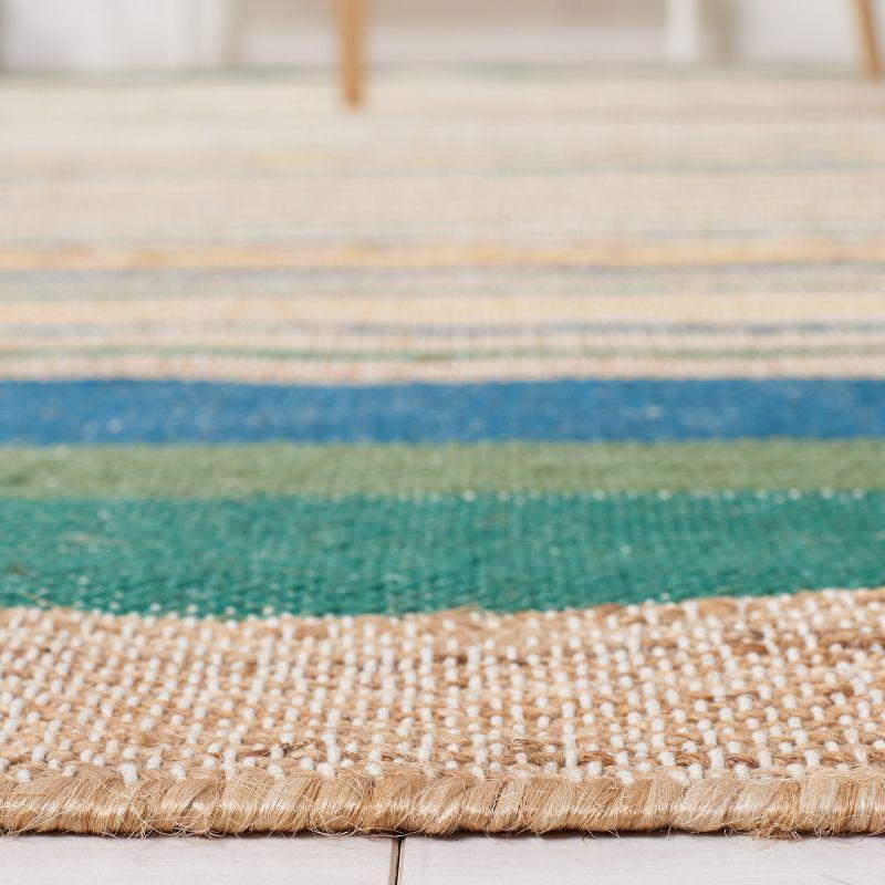 Handwoven Natural and Green Wool Cotton Kilim Rug - 2' 3" x 9'