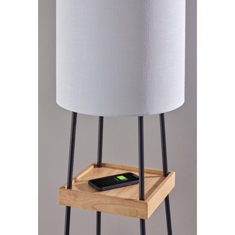 Adesso 63'' Black and Natural Wood Shelf Floor Lamp with USB