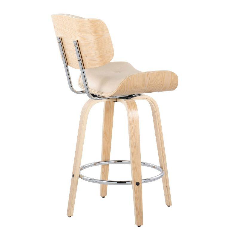 Set of 2 Lombardi Counter Height Barstools Natural/Chrome/Cream: Mid-Century Design, Faux Leather, Wood Frame - LumiSource