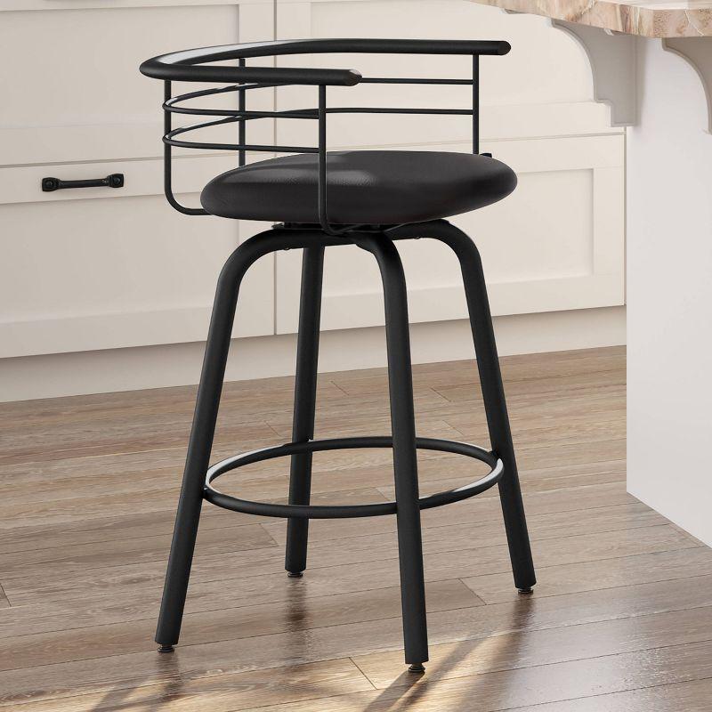 Amisco Turbo Upholstered Counter Height Barstool Black: Faux Leather, Steel Frame, 26" Seat