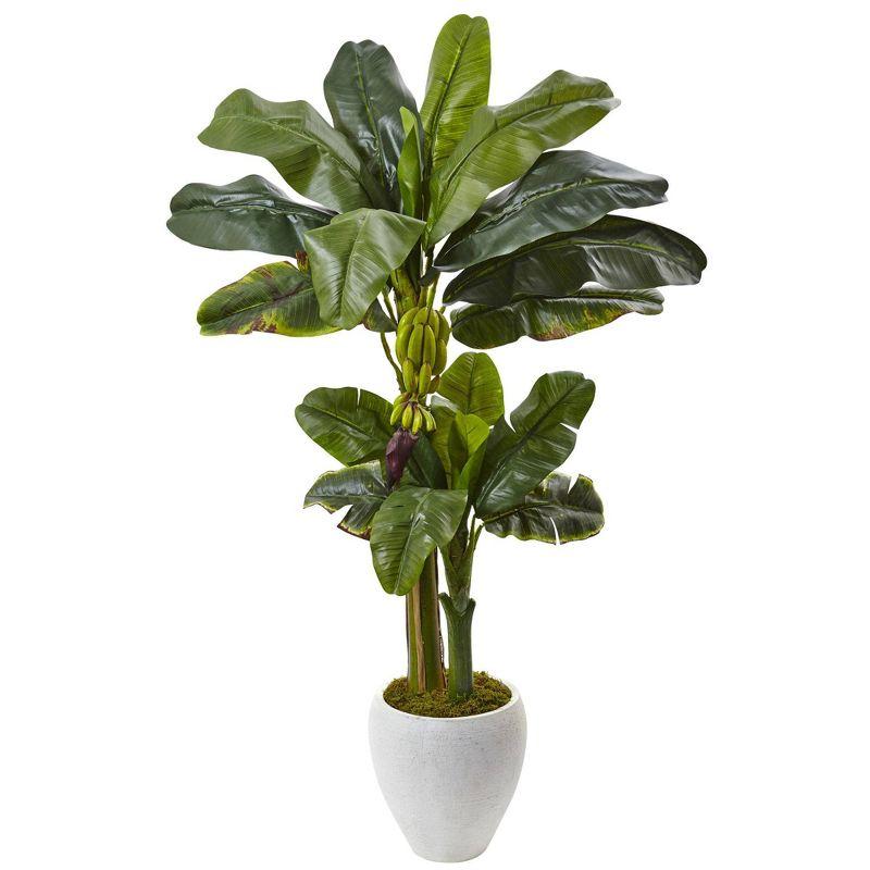 5ft Faux Banana Tree in White Planter