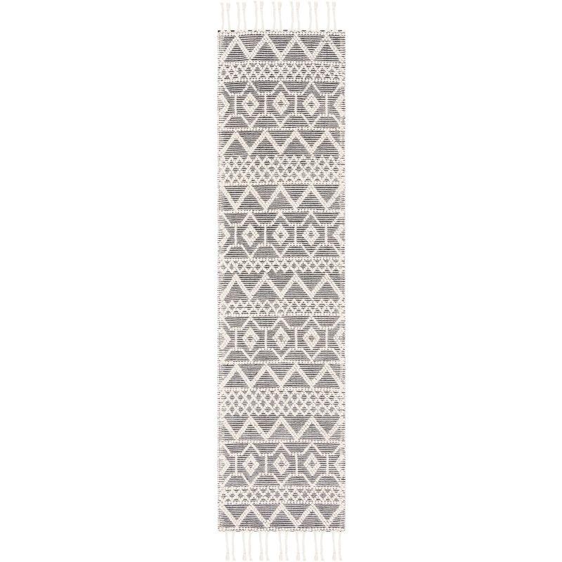 Ivory and Black Hand-Tufted Wool Runner Rug