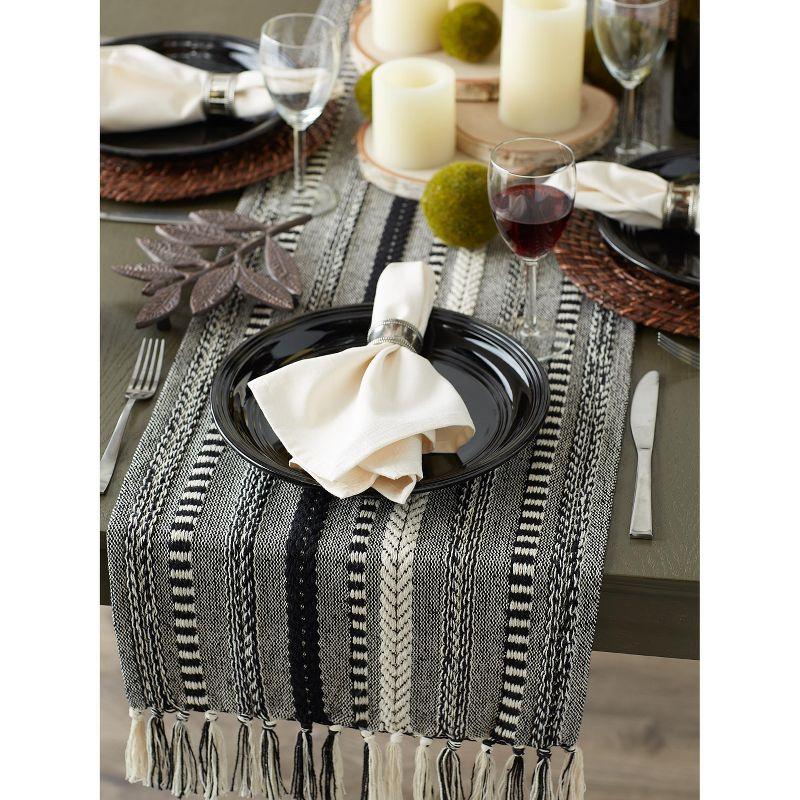 Design Imports  Braided Stripe Jacquard Fringe Table Runner, 15X108", Black
