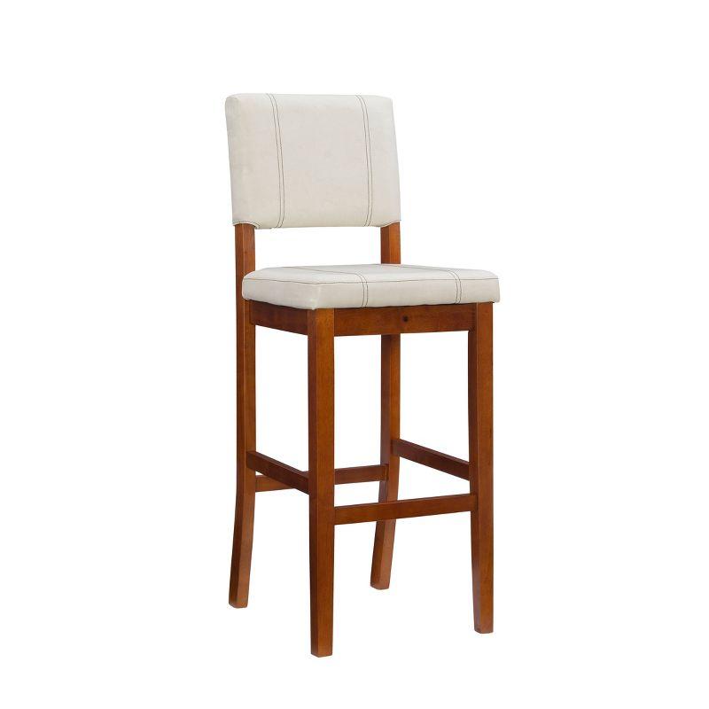 Elegant Off-White Leather Barstool with Walnut Wood Frame - 46"