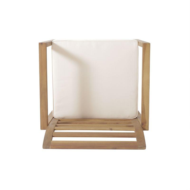 Emilano Set of 2 Acacia Wood Club Chair - Natural Stained - Christopher Knight Home: Weather-Resistant Patio Accent Chairs with Polyester Cushions