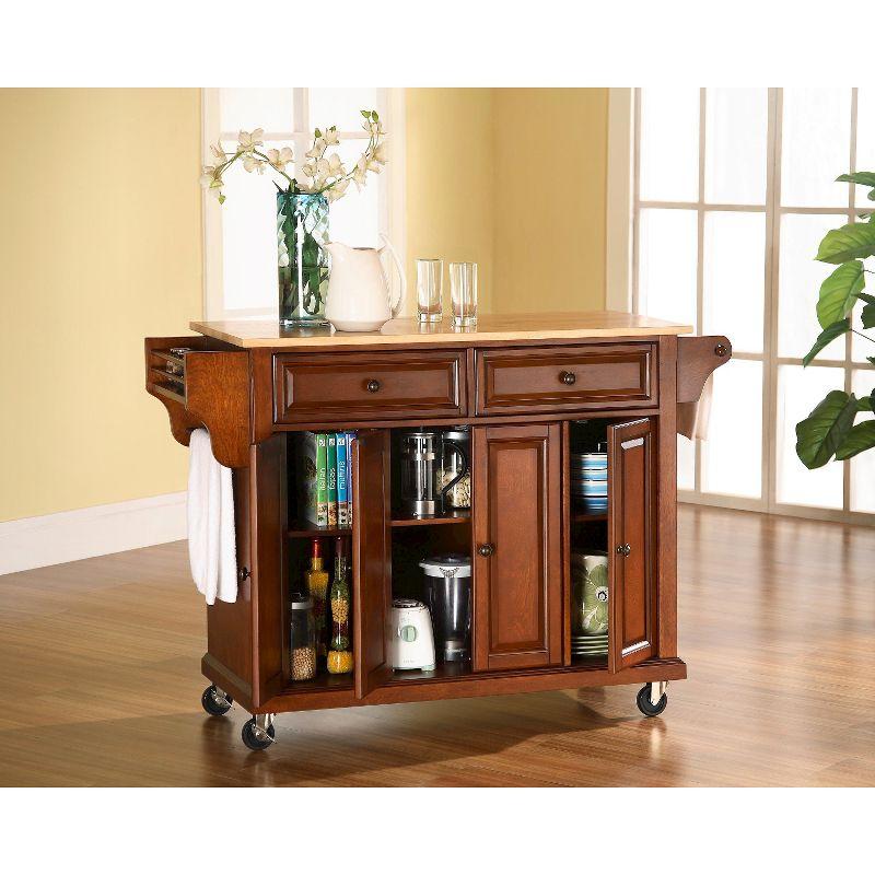 Crosley Natural Wood Top Kitchen Cart - Cherry: Hardwood Frame, Adjustable Shelves, Casters