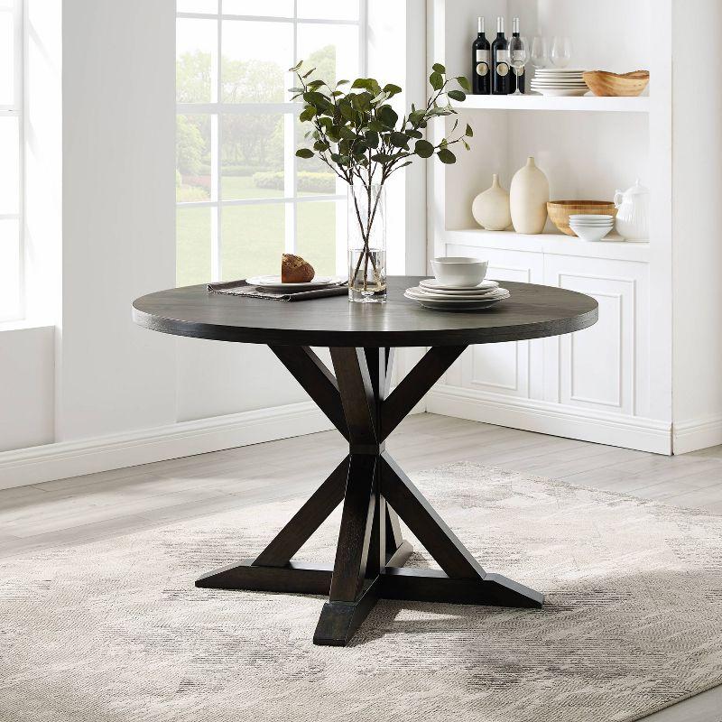 Crosley Hayden Round Dining Table Slate: 4-Seat Pedestal Base, Farmhouse Style, Wood Veneer Surface