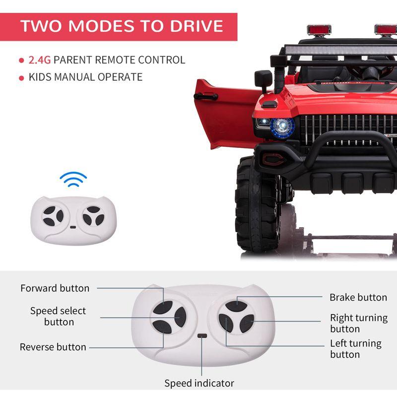 Aosom 12V Ride-on Truck with Remote Control, 2-Seater Battery-Operated Electric Car for Kids with Music, Red