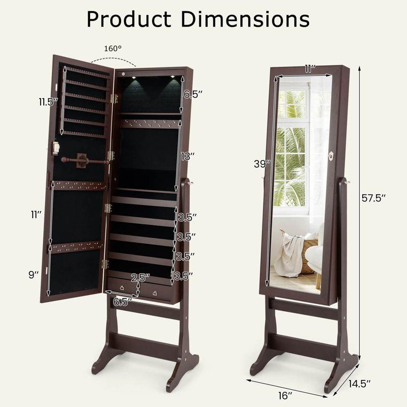 Costway Jewelry Mirrored Cabinet Armoire Organizer Storage Box with Stand Christmas Gift Coffee