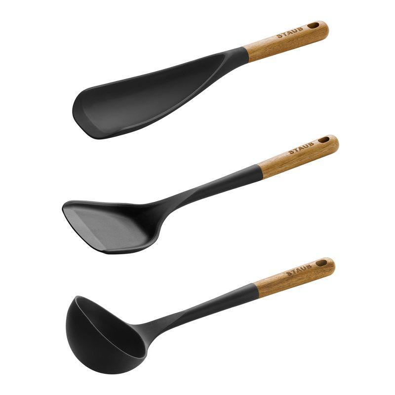 Staub Matte Black Silicone and Acacia Wood 3-Piece Cooking Utensil Set