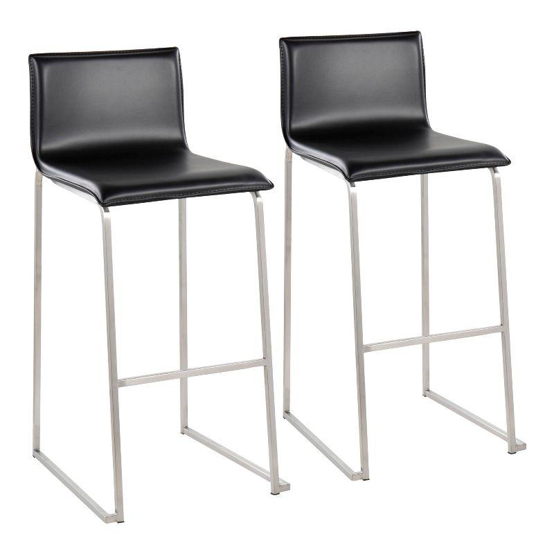 Set of 2 Mara Upholstered Barstools Stainless Steel Black - Lumisource: Kitchen Counter Seating with Footrest