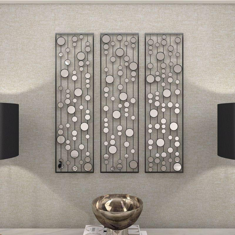 Mercer41 Metal Geometric Black Wall Decor with Round Mirror Accents Set