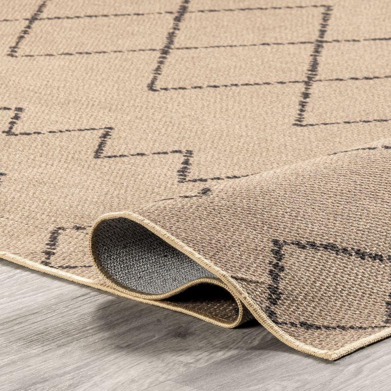 Beige Geometric Washable Synthetic Area Rug