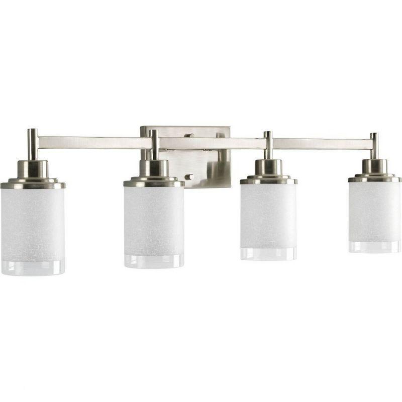 Progress Lighting Alexa Collection 4-Light Bath Fixture, Brushed Nickel, White Linen Glass Shade