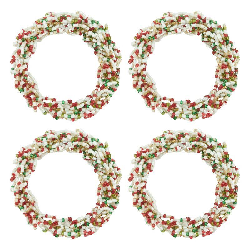 Festive Beaded Christmas Wreath Napkin Rings Set of 4