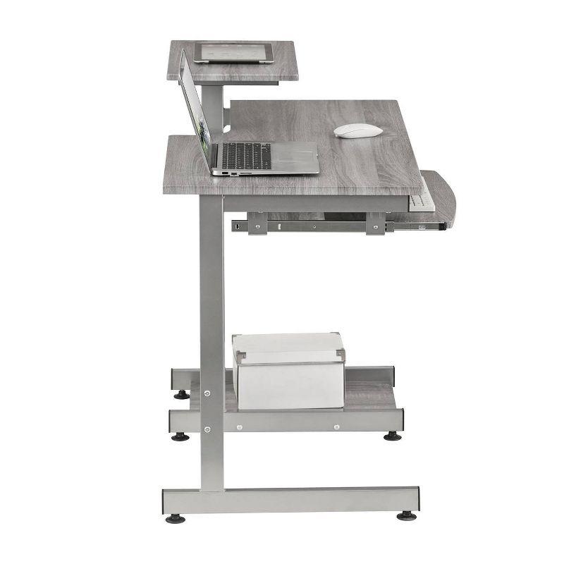 Complete Computer Workstation Desk Gray - Techni Mobili: With Drawer, Steel Frame, MDF Surface