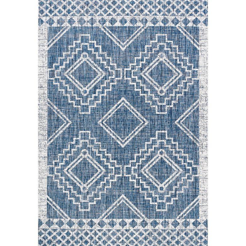 3'x5' Marokko Diamond  Medallion Indoor/Outdoor Area Rug, Blue/Ivory - JONATHAN Y