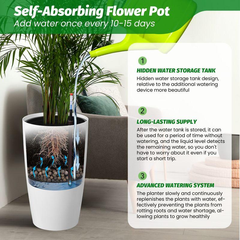 22" Tall Planter Set of 2, Self Watering Pots Indoor & Outdoor, Large Flower Pot with Water Level Monitor, for Patio, Porch, Home Office, White