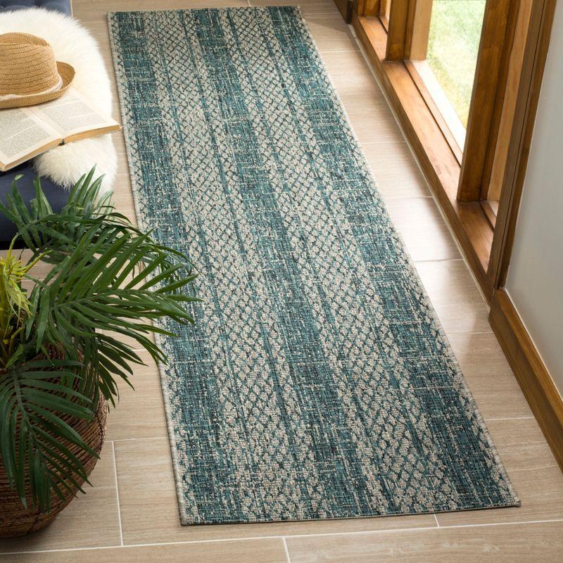 Courtyard Light Grey & Teal Synthetic Easy-Care Area Rug - 2'3" x 8'